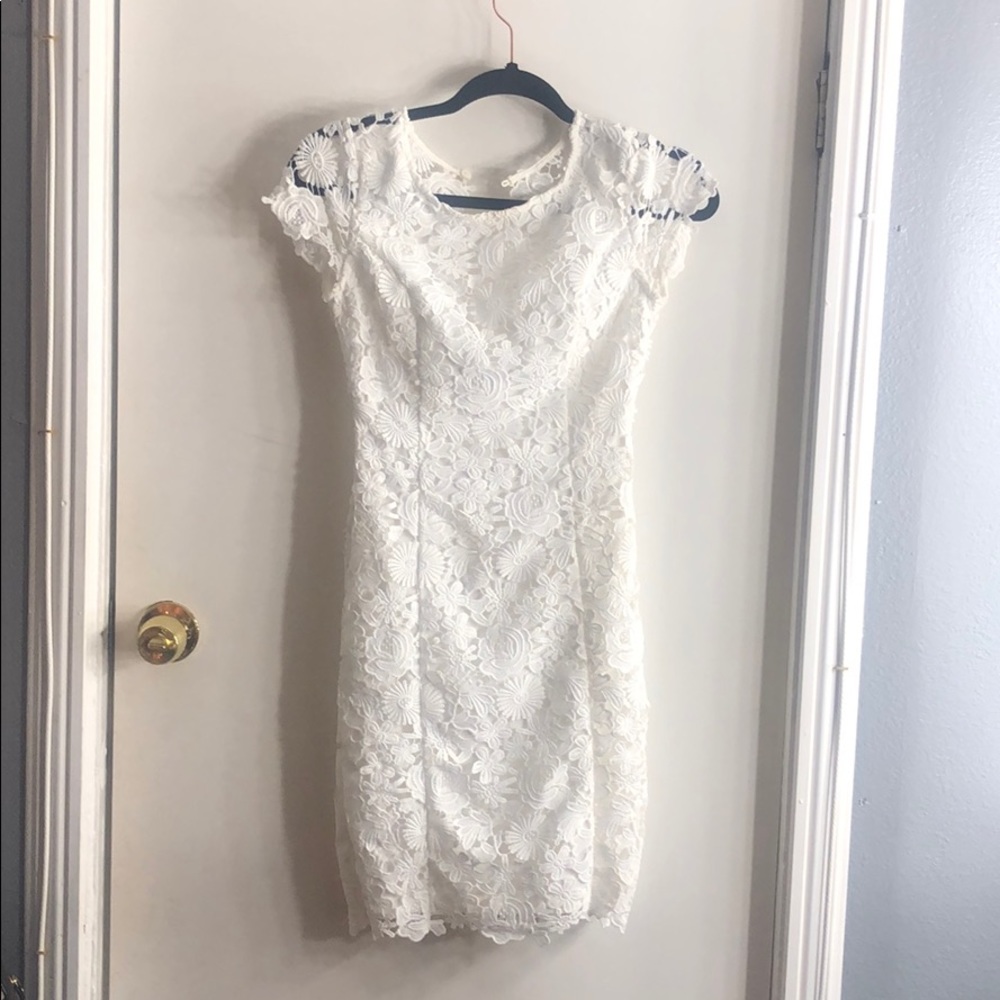 White laced open back dress